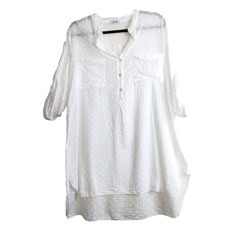 Angela‎ MARA Womens XS Oversized Tunic Top White Gauze Beach Made In Italy Light